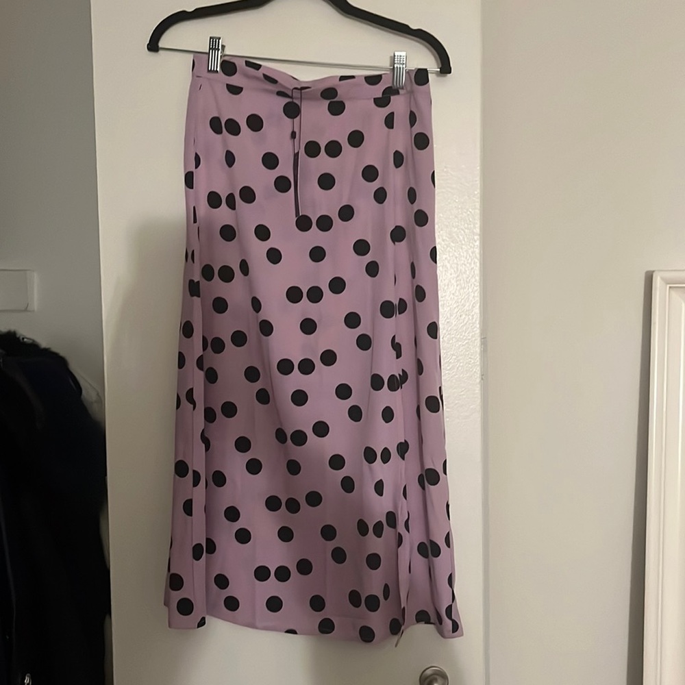 Lavender polka dot midi skirt with slit